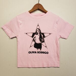 Olivia Rodrigo Baby Tee Womens Small Pink Crop Top Star Guts Tour Graphic Shirt